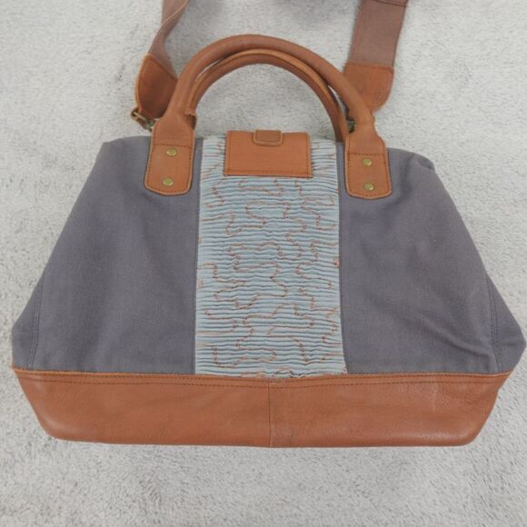Mo &‎ Co Bag Purse Carry On Weekender Suede Leather Gray Blue Mixed Media Boho - Picture 2 of 16